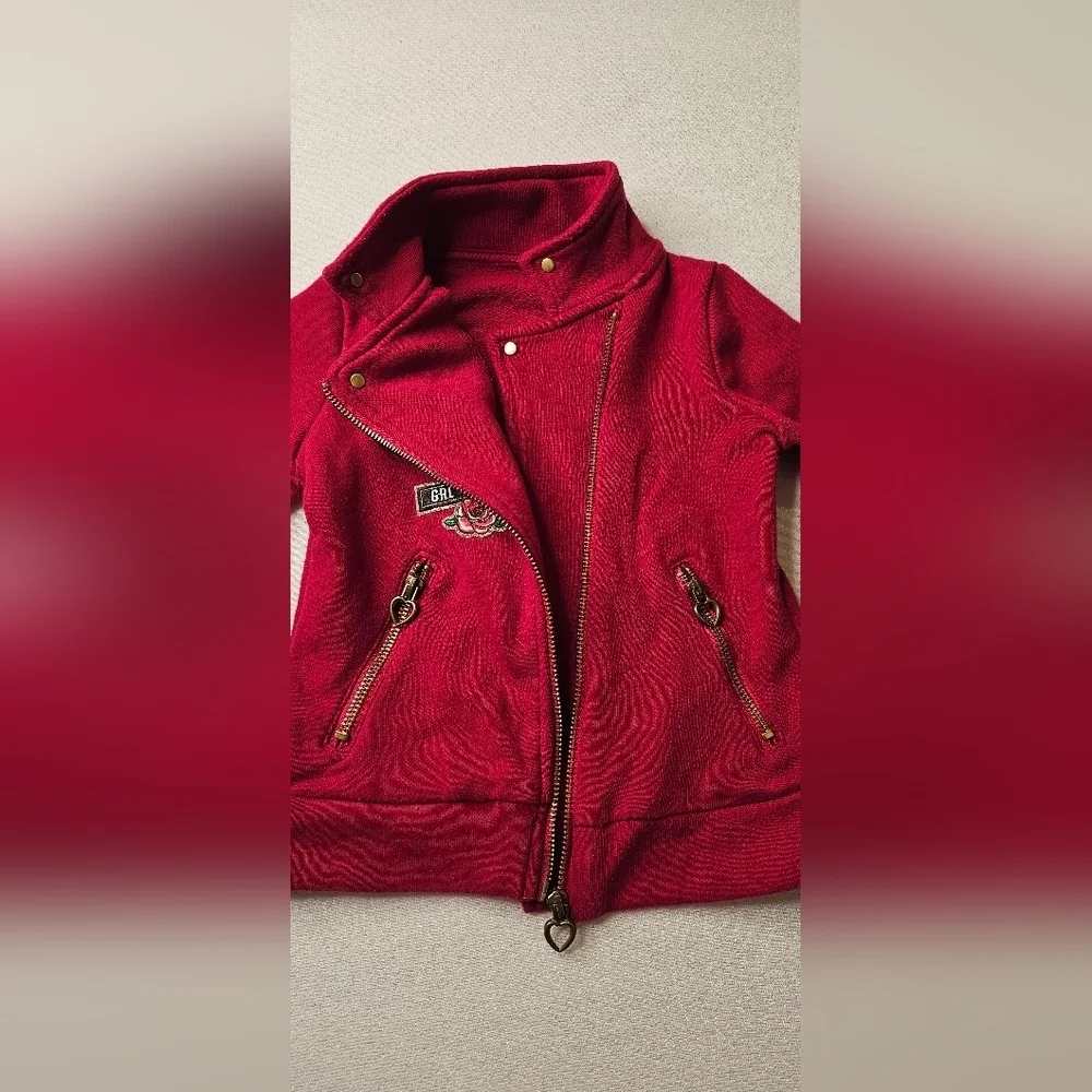 365 Kids Burgundy Jacket Size 4 with Embroidered Patches